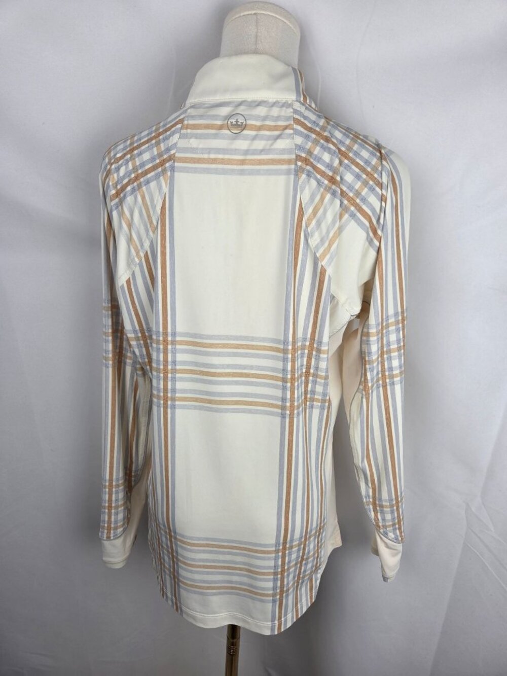 Peter Millar Womens Ivory Plaid UPF 50+ Quarter-Zip Sun Shirt Medium Golf EUC - Picture 6 of 12